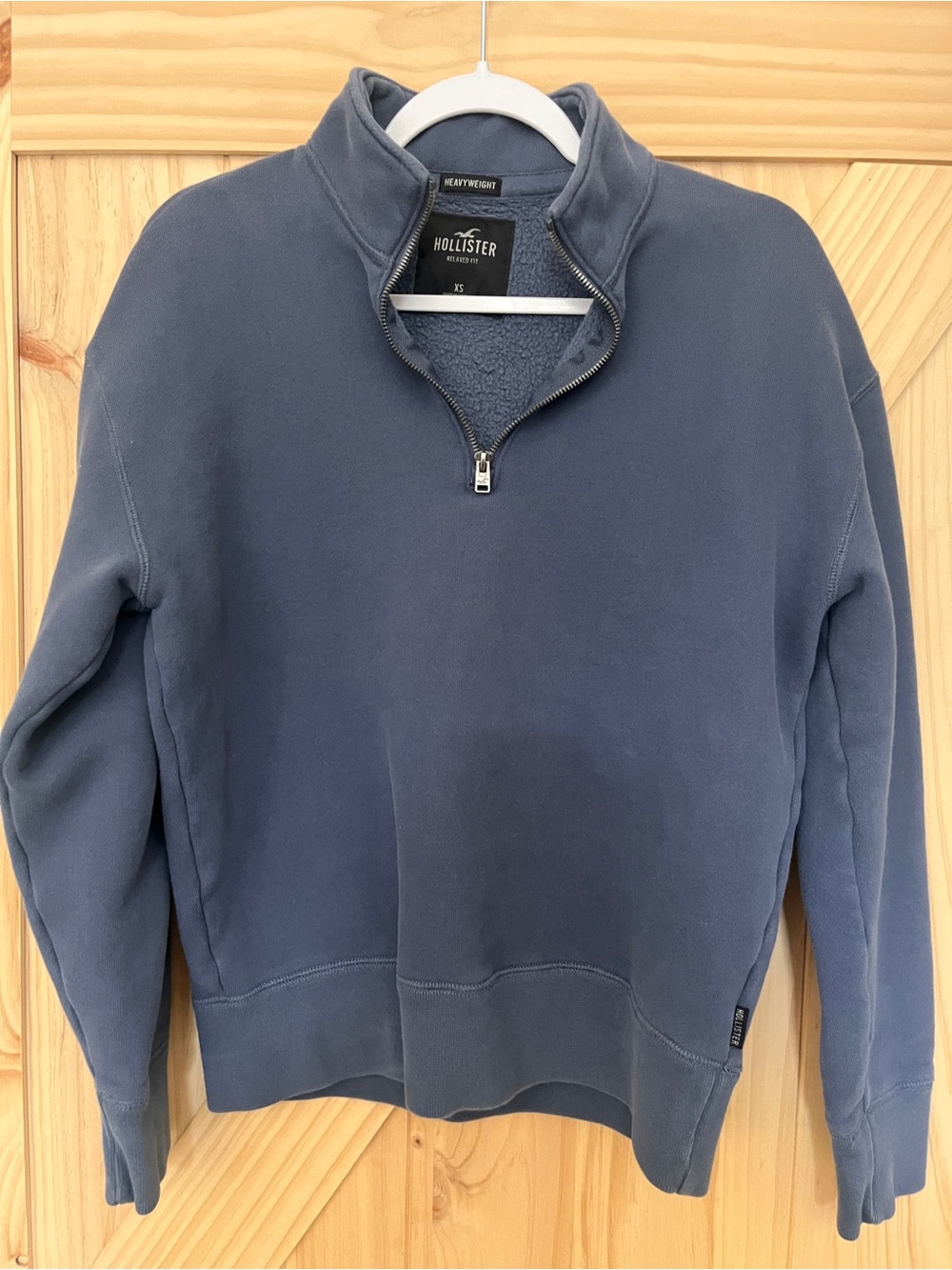 Hollister Heavyweight Relaxed Fit Quarter Zip Sweatshirt MenXS Blue Fleece Lined